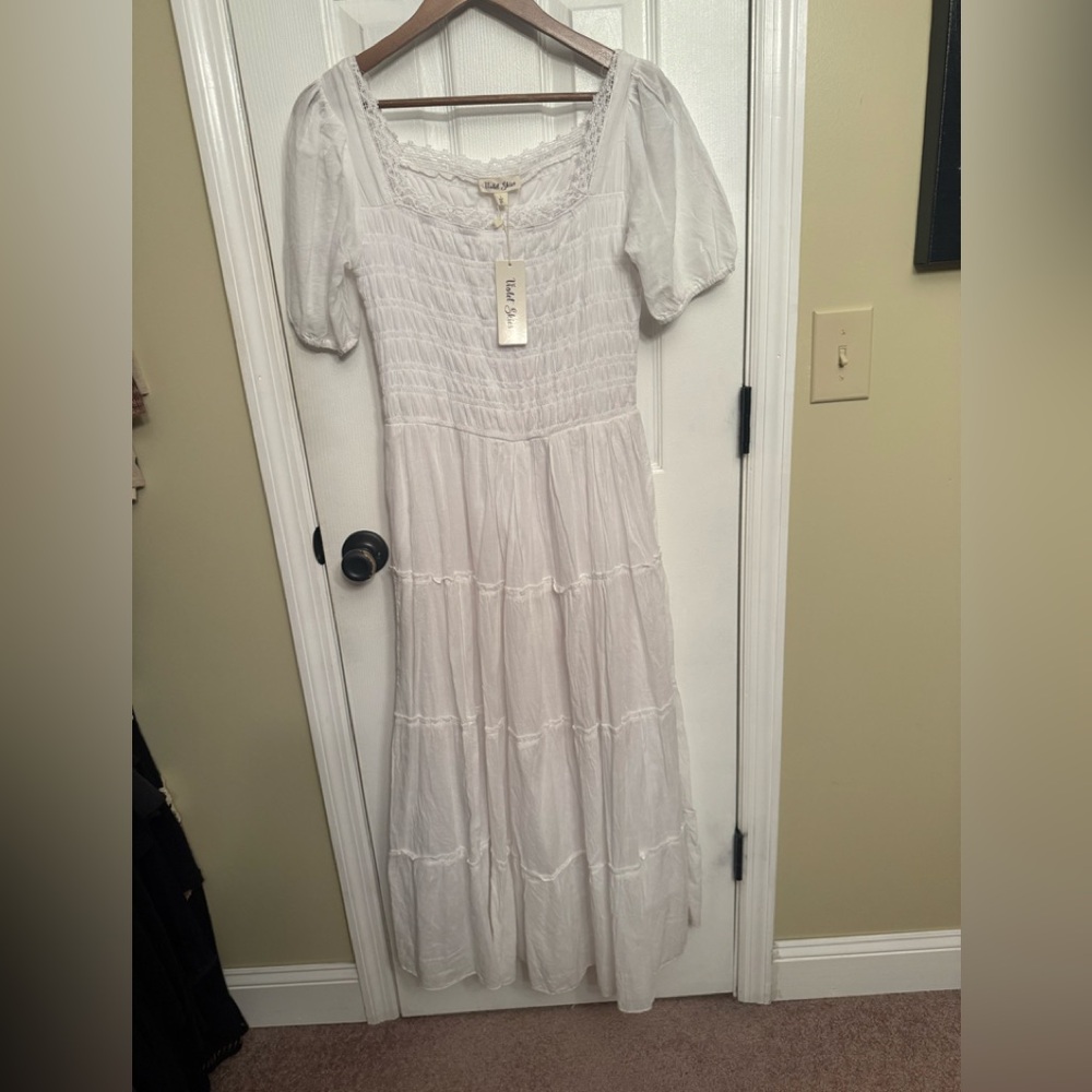New White Boho Maxi Dress Lace Violet Skies Anthropologie $88